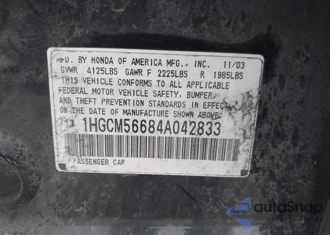 2004 Honda Accord 2.4 Ex z USA, uszkodzony, nr VIN 1HGCM56684A042833